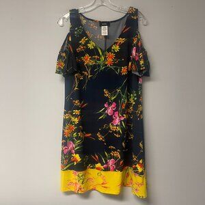 MSK Womens Large Floral Print Cold Shoulder Mini Dress Flutter Sleeves